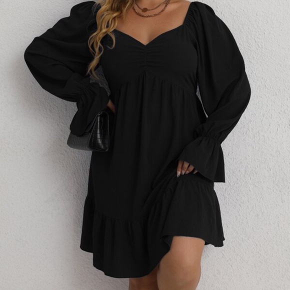 Royal blue Sweetheart Neck Ruffle Sleeve Mini Dress party Holiday - Picture 3 of 15